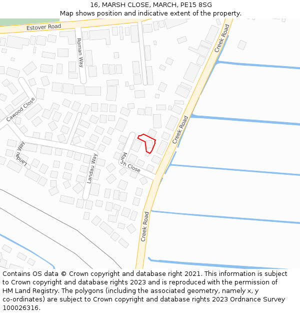 16, MARSH CLOSE, MARCH, PE15 8SG: Location map and indicative extent of plot