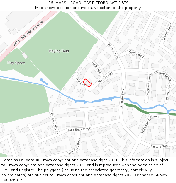 16, MARSH ROAD, CASTLEFORD, WF10 5TS: Location map and indicative extent of plot