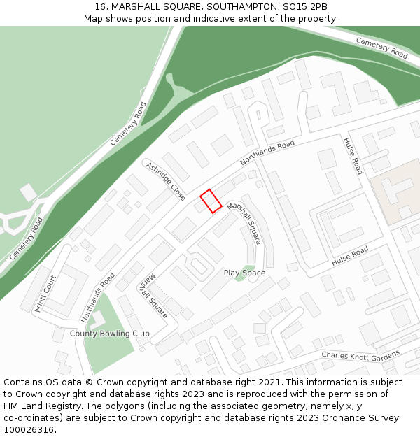 16, MARSHALL SQUARE, SOUTHAMPTON, SO15 2PB: Location map and indicative extent of plot