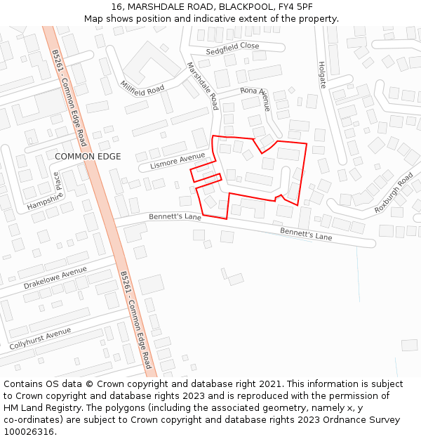 16, MARSHDALE ROAD, BLACKPOOL, FY4 5PF: Location map and indicative extent of plot
