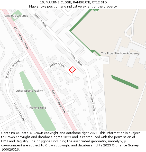 16, MARTINS CLOSE, RAMSGATE, CT12 6TD: Location map and indicative extent of plot