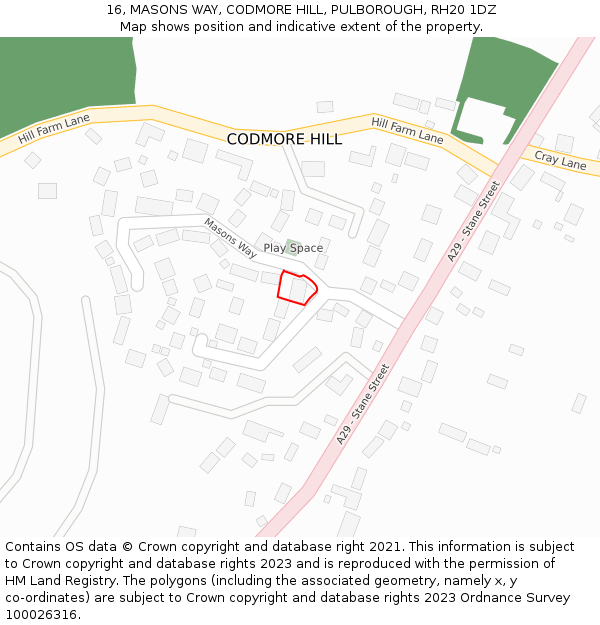 16, MASONS WAY, CODMORE HILL, PULBOROUGH, RH20 1DZ: Location map and indicative extent of plot