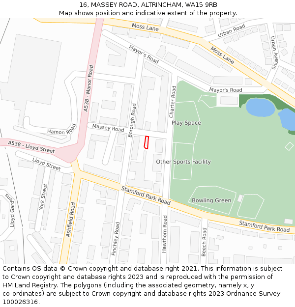 16, MASSEY ROAD, ALTRINCHAM, WA15 9RB: Location map and indicative extent of plot