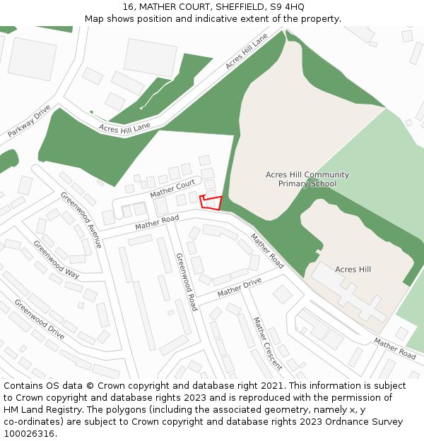 16, MATHER COURT, SHEFFIELD, S9 4HQ: Location map and indicative extent of plot