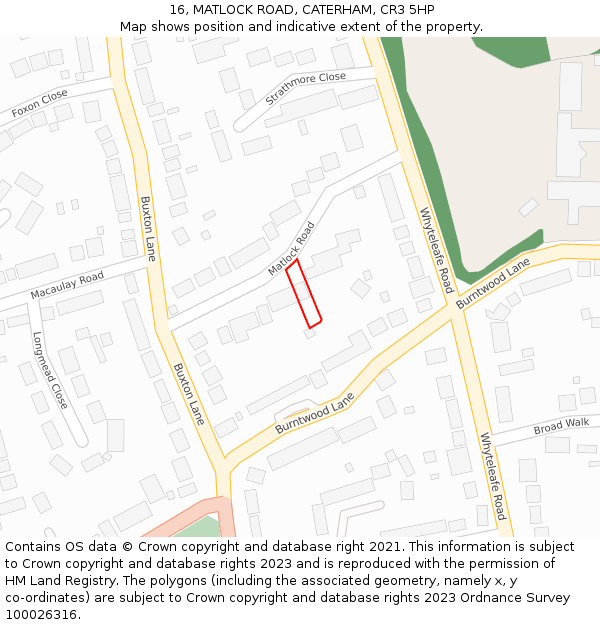 16, MATLOCK ROAD, CATERHAM, CR3 5HP: Location map and indicative extent of plot