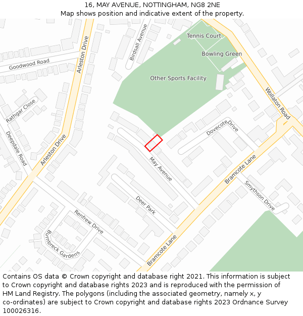 16, MAY AVENUE, NOTTINGHAM, NG8 2NE: Location map and indicative extent of plot