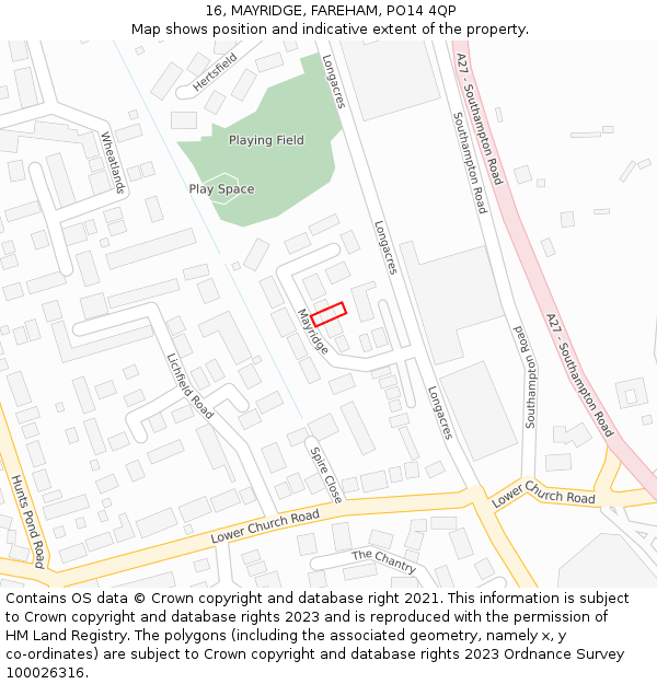 16, MAYRIDGE, FAREHAM, PO14 4QP: Location map and indicative extent of plot