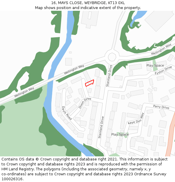 16, MAYS CLOSE, WEYBRIDGE, KT13 0XL: Location map and indicative extent of plot