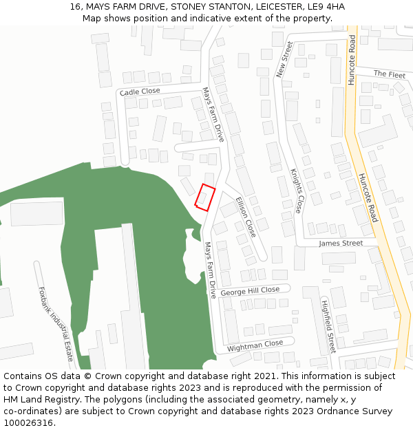 16, MAYS FARM DRIVE, STONEY STANTON, LEICESTER, LE9 4HA: Location map and indicative extent of plot