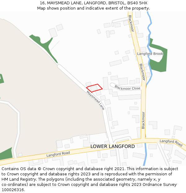 16, MAYSMEAD LANE, LANGFORD, BRISTOL, BS40 5HX: Location map and indicative extent of plot