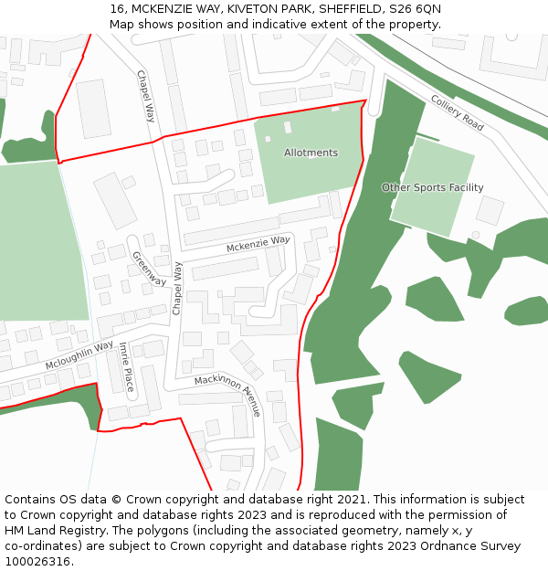 16, MCKENZIE WAY, KIVETON PARK, SHEFFIELD, S26 6QN: Location map and indicative extent of plot