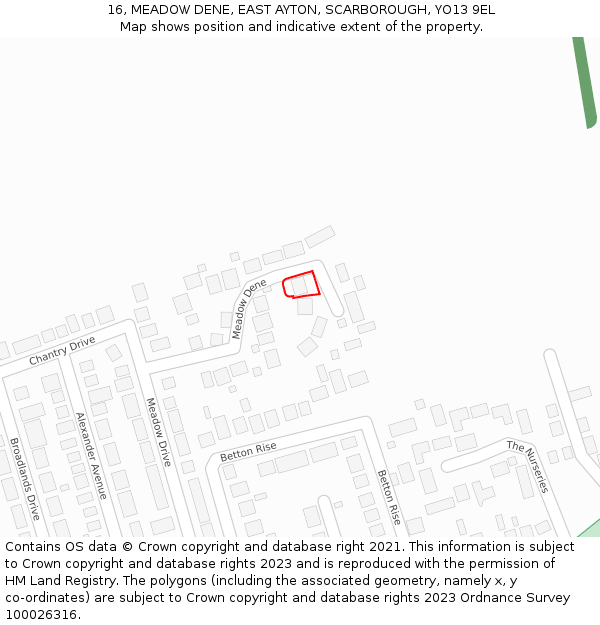 16, MEADOW DENE, EAST AYTON, SCARBOROUGH, YO13 9EL: Location map and indicative extent of plot