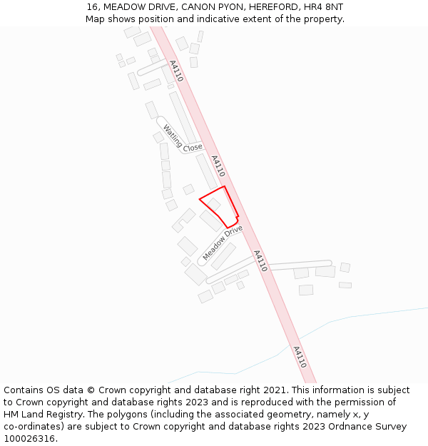 16, MEADOW DRIVE, CANON PYON, HEREFORD, HR4 8NT: Location map and indicative extent of plot