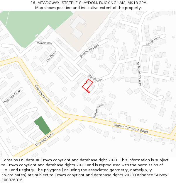 16, MEADOWAY, STEEPLE CLAYDON, BUCKINGHAM, MK18 2PA: Location map and indicative extent of plot