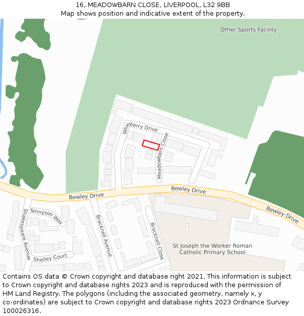 16, MEADOWBARN CLOSE, LIVERPOOL, L32 9BB: Location map and indicative extent of plot