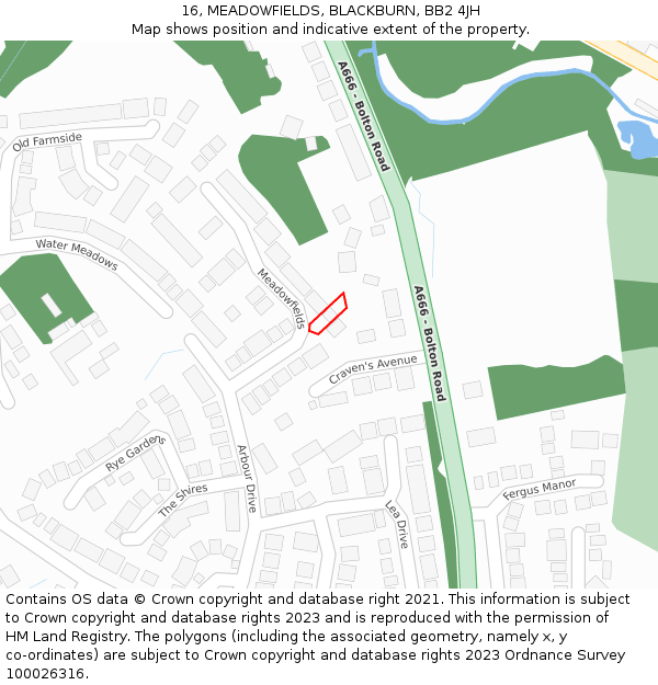 16, MEADOWFIELDS, BLACKBURN, BB2 4JH: Location map and indicative extent of plot