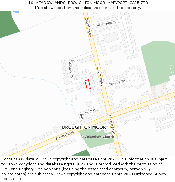 16, MEADOWLANDS, BROUGHTON MOOR, MARYPORT, CA15 7EB: Location map and indicative extent of plot