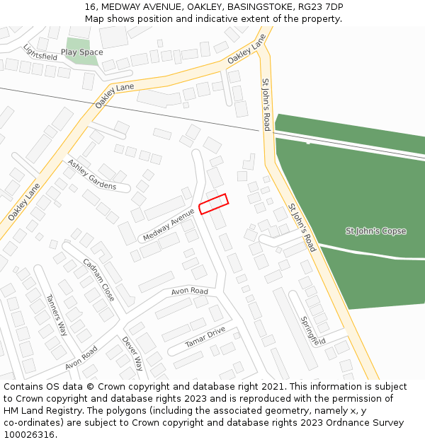 16, MEDWAY AVENUE, OAKLEY, BASINGSTOKE, RG23 7DP: Location map and indicative extent of plot