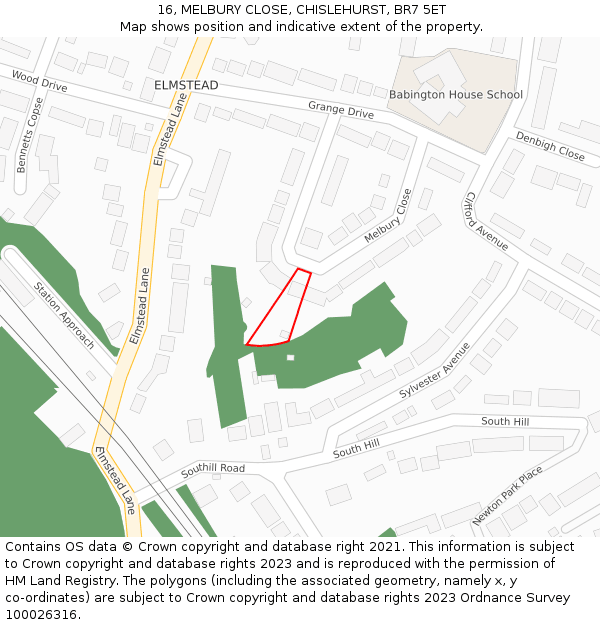 16, MELBURY CLOSE, CHISLEHURST, BR7 5ET: Location map and indicative extent of plot