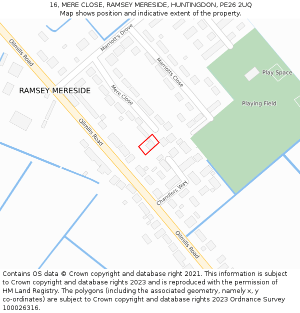 16, MERE CLOSE, RAMSEY MERESIDE, HUNTINGDON, PE26 2UQ: Location map and indicative extent of plot