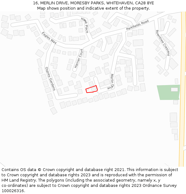 16, MERLIN DRIVE, MORESBY PARKS, WHITEHAVEN, CA28 8YE: Location map and indicative extent of plot