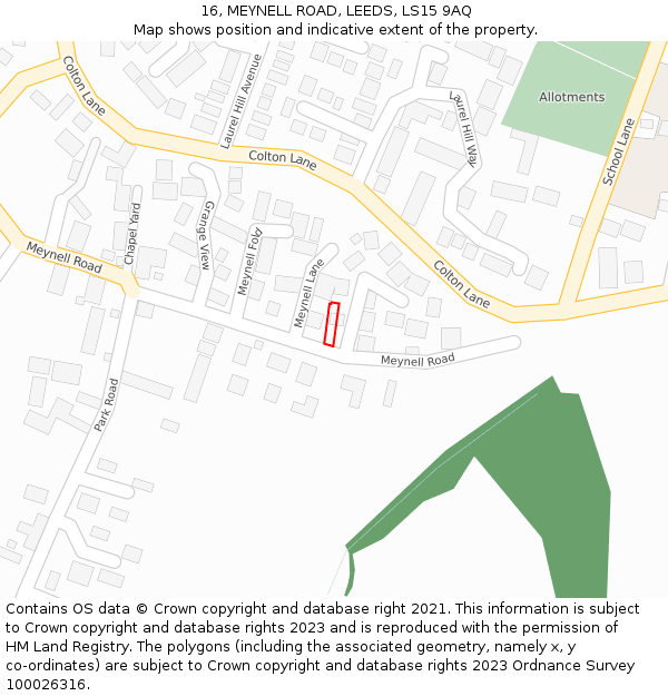 16, MEYNELL ROAD, LEEDS, LS15 9AQ: Location map and indicative extent of plot