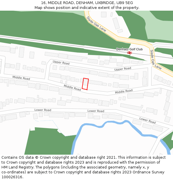 16, MIDDLE ROAD, DENHAM, UXBRIDGE, UB9 5EG: Location map and indicative extent of plot