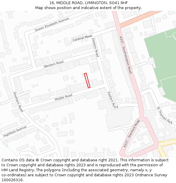 16, MIDDLE ROAD, LYMINGTON, SO41 9HF: Location map and indicative extent of plot