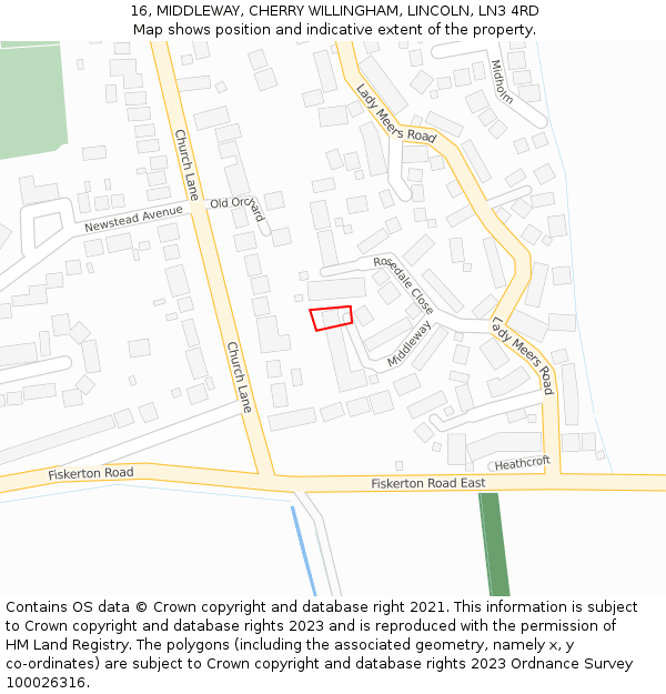16, MIDDLEWAY, CHERRY WILLINGHAM, LINCOLN, LN3 4RD: Location map and indicative extent of plot