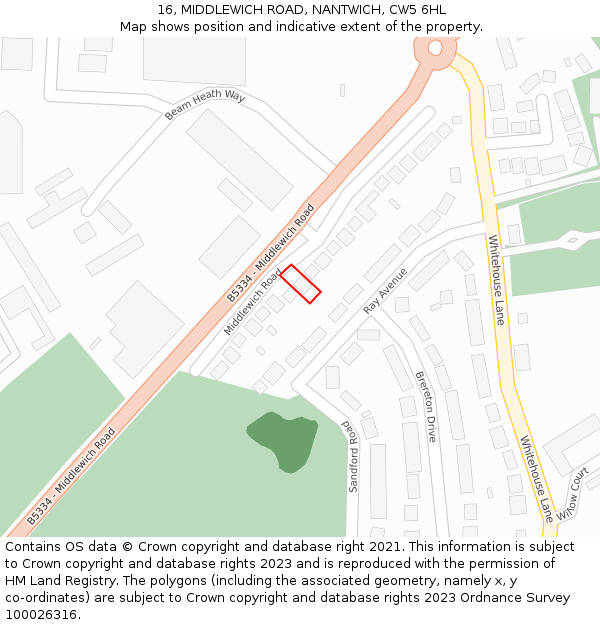 16, MIDDLEWICH ROAD, NANTWICH, CW5 6HL: Location map and indicative extent of plot