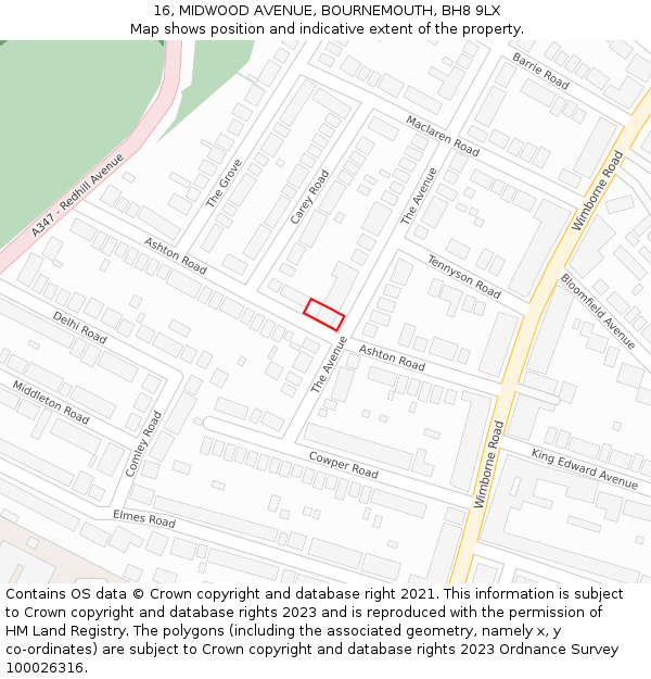 16, MIDWOOD AVENUE, BOURNEMOUTH, BH8 9LX: Location map and indicative extent of plot