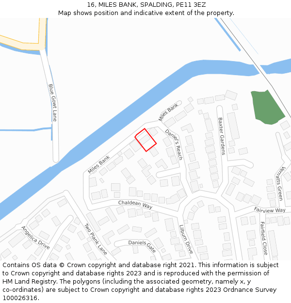 16, MILES BANK, SPALDING, PE11 3EZ: Location map and indicative extent of plot