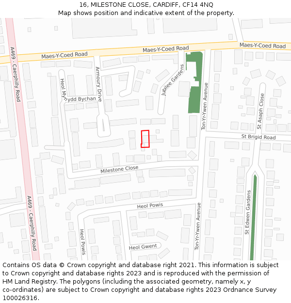 16, MILESTONE CLOSE, CARDIFF, CF14 4NQ: Location map and indicative extent of plot