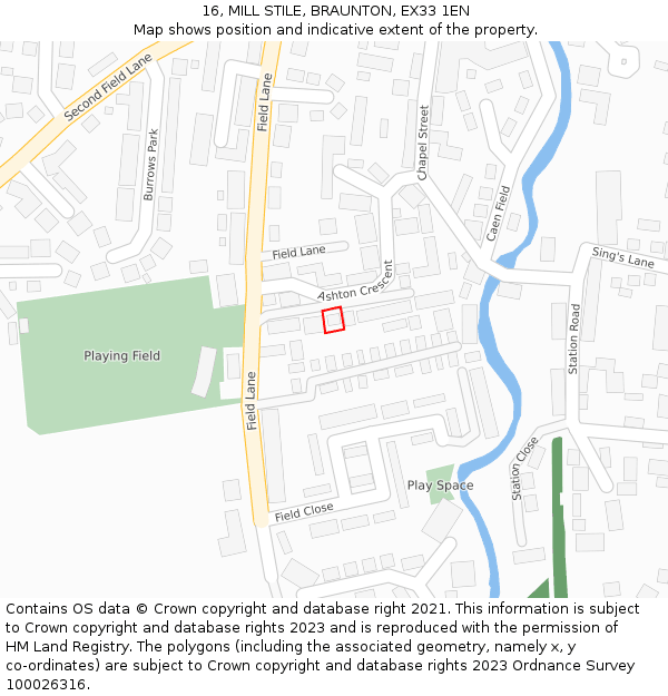 16, MILL STILE, BRAUNTON, EX33 1EN: Location map and indicative extent of plot