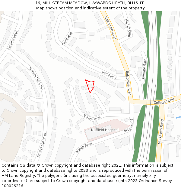 16, MILL STREAM MEADOW, HAYWARDS HEATH, RH16 1TH: Location map and indicative extent of plot