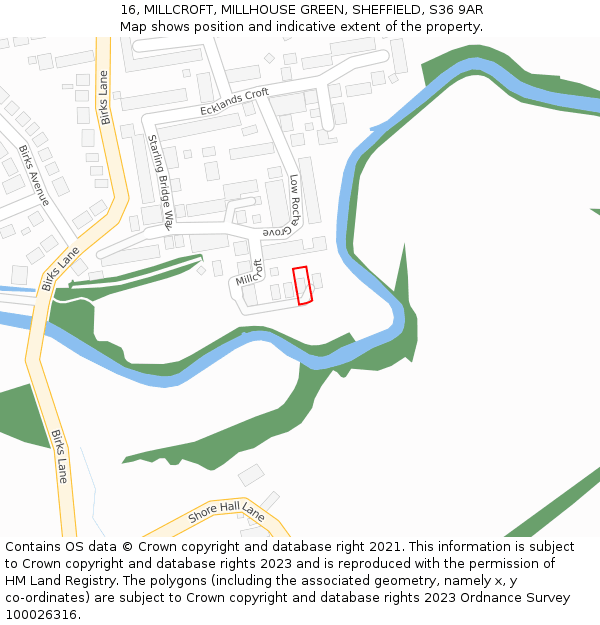 16, MILLCROFT, MILLHOUSE GREEN, SHEFFIELD, S36 9AR: Location map and indicative extent of plot