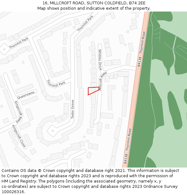 16, MILLCROFT ROAD, SUTTON COLDFIELD, B74 2EE: Location map and indicative extent of plot
