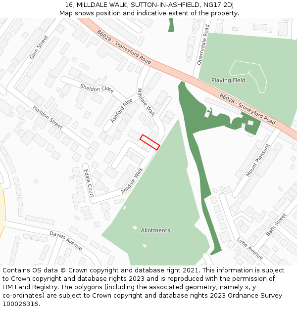 16, MILLDALE WALK, SUTTON-IN-ASHFIELD, NG17 2DJ: Location map and indicative extent of plot