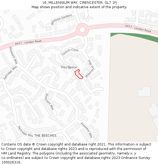 16, MILLENNIUM WAY, CIRENCESTER, GL7 1FJ: Location map and indicative extent of plot