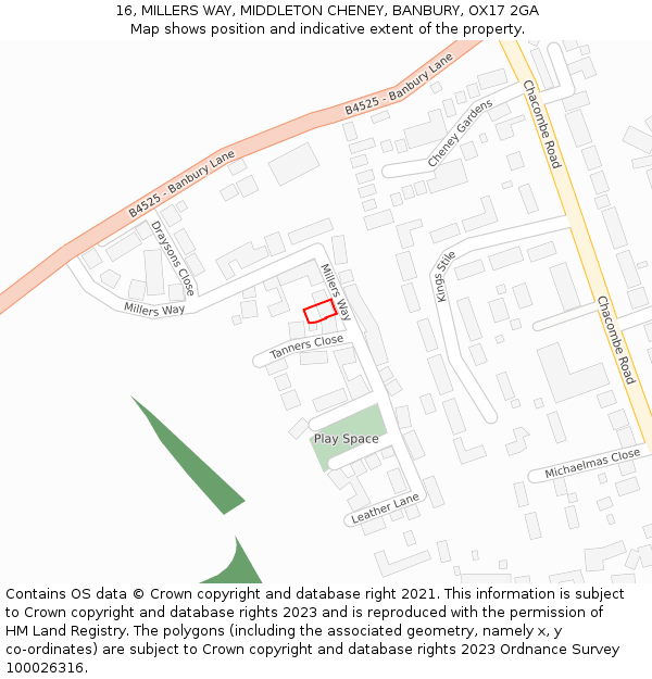 16, MILLERS WAY, MIDDLETON CHENEY, BANBURY, OX17 2GA: Location map and indicative extent of plot