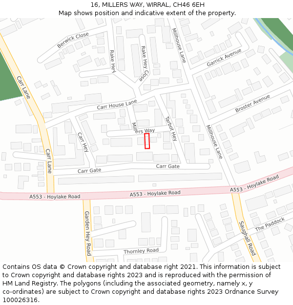 16, MILLERS WAY, WIRRAL, CH46 6EH: Location map and indicative extent of plot