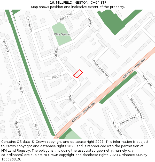 16, MILLFIELD, NESTON, CH64 3TF: Location map and indicative extent of plot