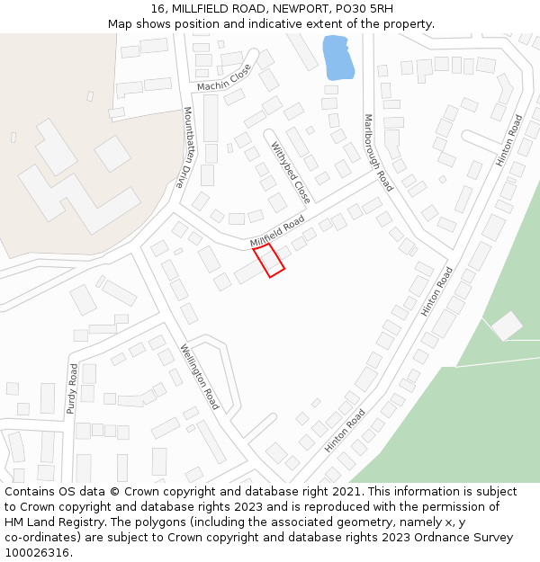 16, MILLFIELD ROAD, NEWPORT, PO30 5RH: Location map and indicative extent of plot
