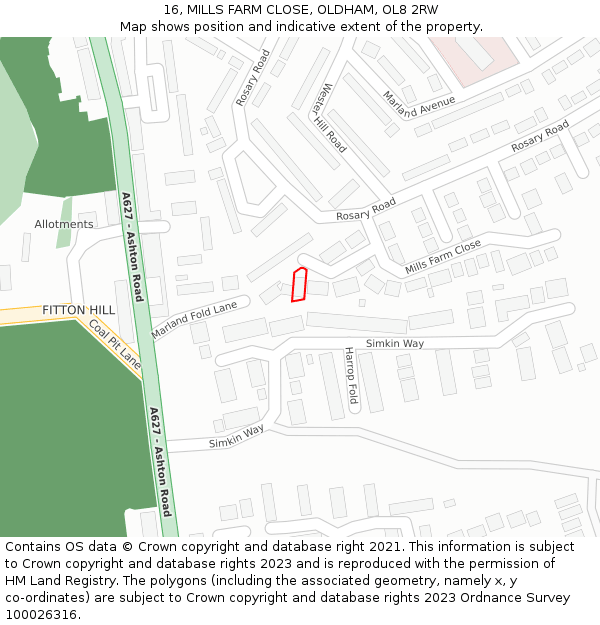 16, MILLS FARM CLOSE, OLDHAM, OL8 2RW: Location map and indicative extent of plot