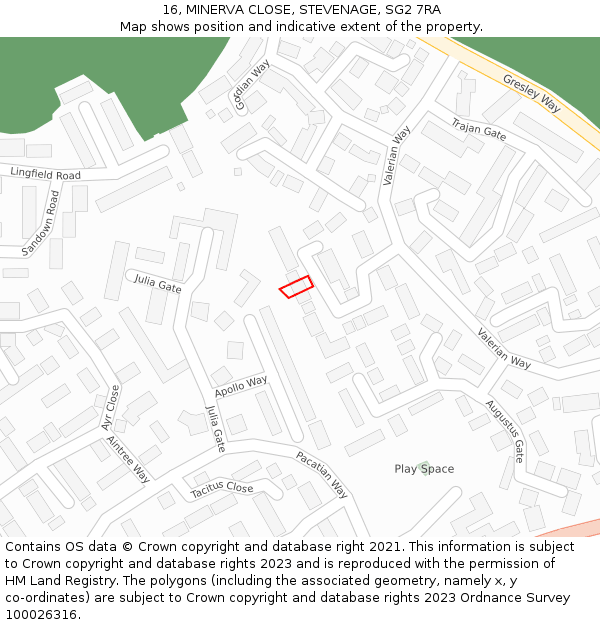 16, MINERVA CLOSE, STEVENAGE, SG2 7RA: Location map and indicative extent of plot