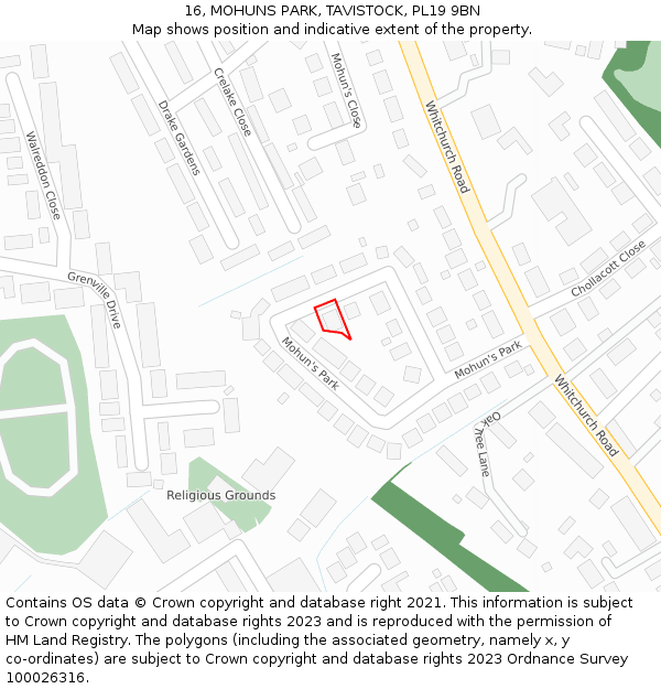 16, MOHUNS PARK, TAVISTOCK, PL19 9BN: Location map and indicative extent of plot