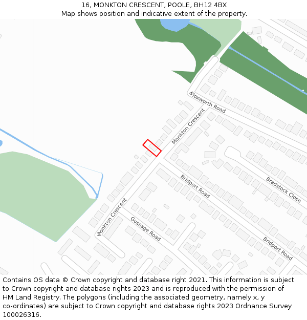 16, MONKTON CRESCENT, POOLE, BH12 4BX: Location map and indicative extent of plot