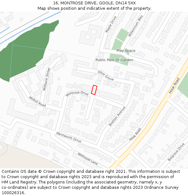 16, MONTROSE DRIVE, GOOLE, DN14 5XX: Location map and indicative extent of plot