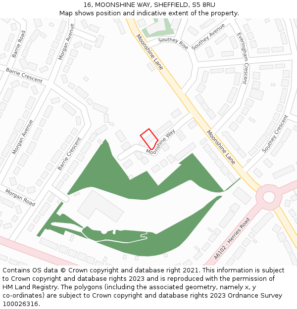 16, MOONSHINE WAY, SHEFFIELD, S5 8RU: Location map and indicative extent of plot