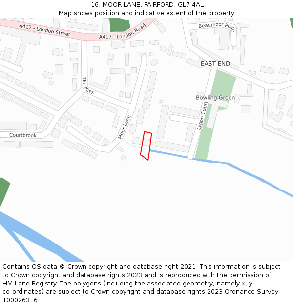 16, MOOR LANE, FAIRFORD, GL7 4AL: Location map and indicative extent of plot